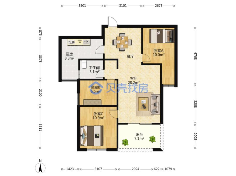 精装二手房100万,91平三房二卫南向精装96万快来抢