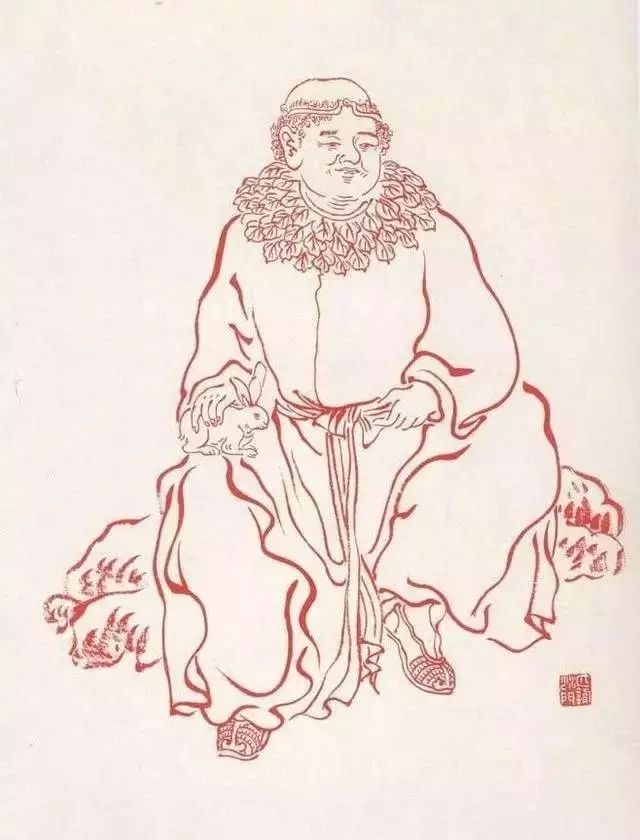 弘一法师的蓝底描金十八罗汉作品,弘一大师100万罗汉图写意