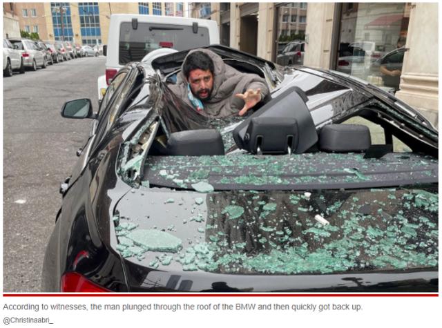 美国一男子从9层高楼坠落砸中汽车，奇迹生还