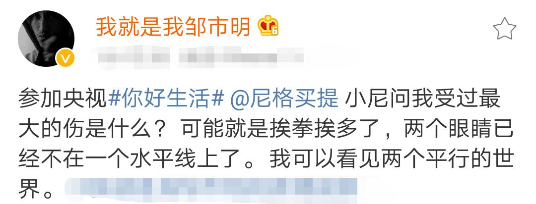 拳王邹市明坦言退役原因:我挨得拳头多,双眼已经不在一条线了