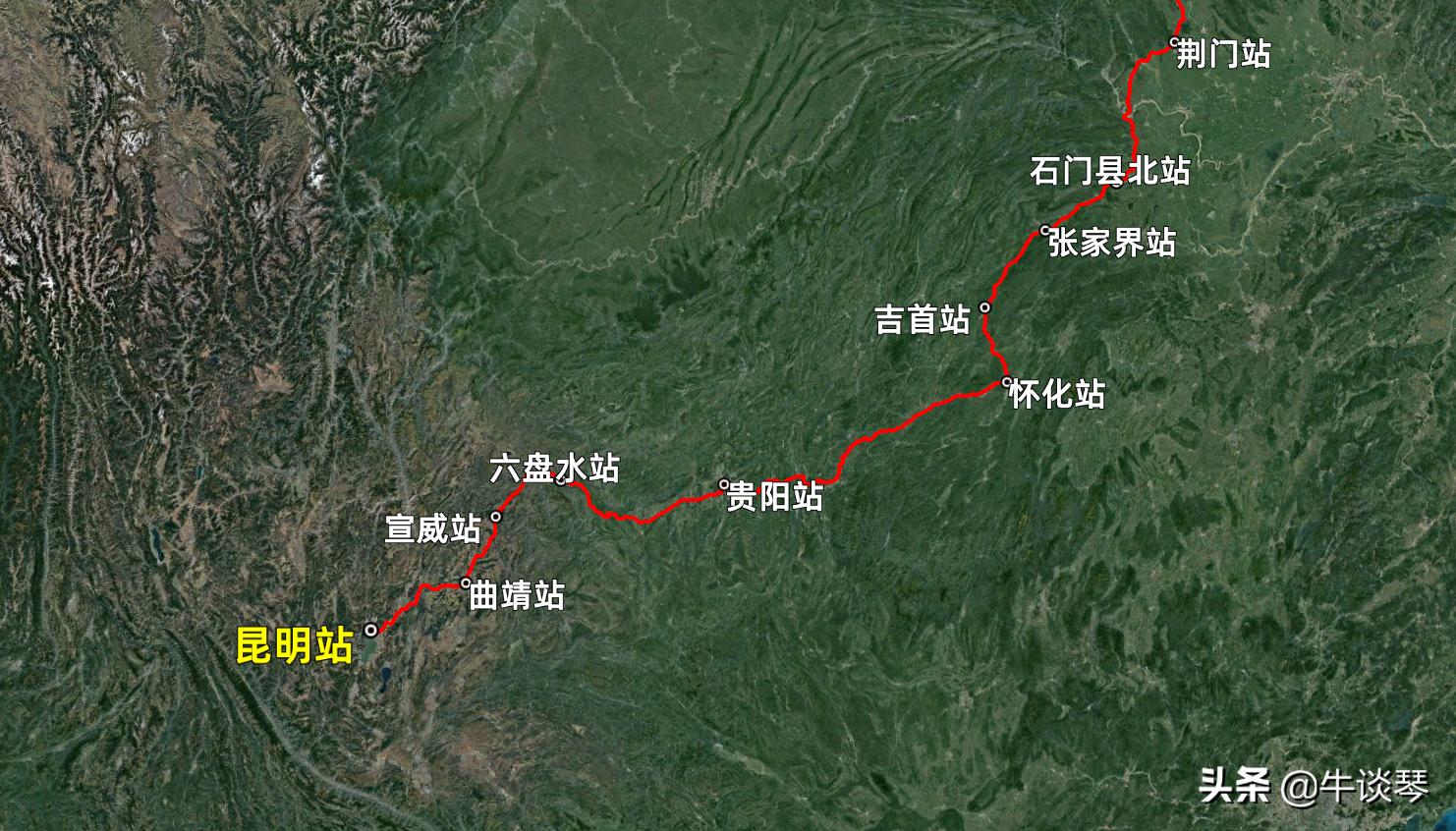K474次列车运行线路图：云南昆明开往北京，全程2987公里