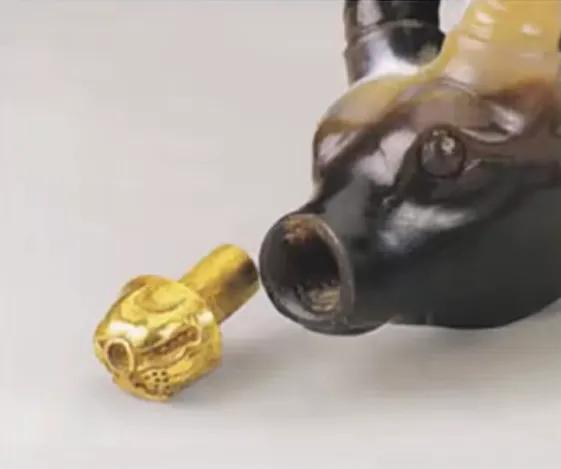 镶金兽玛瑙杯陕西历史博物馆,镶金兽首牛角玛瑙杯价格