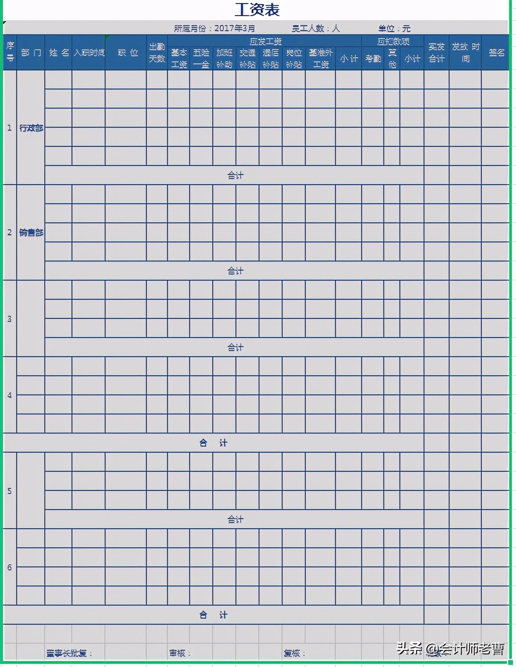 自带公式工资表excel模板,工资报表模板excel的做法