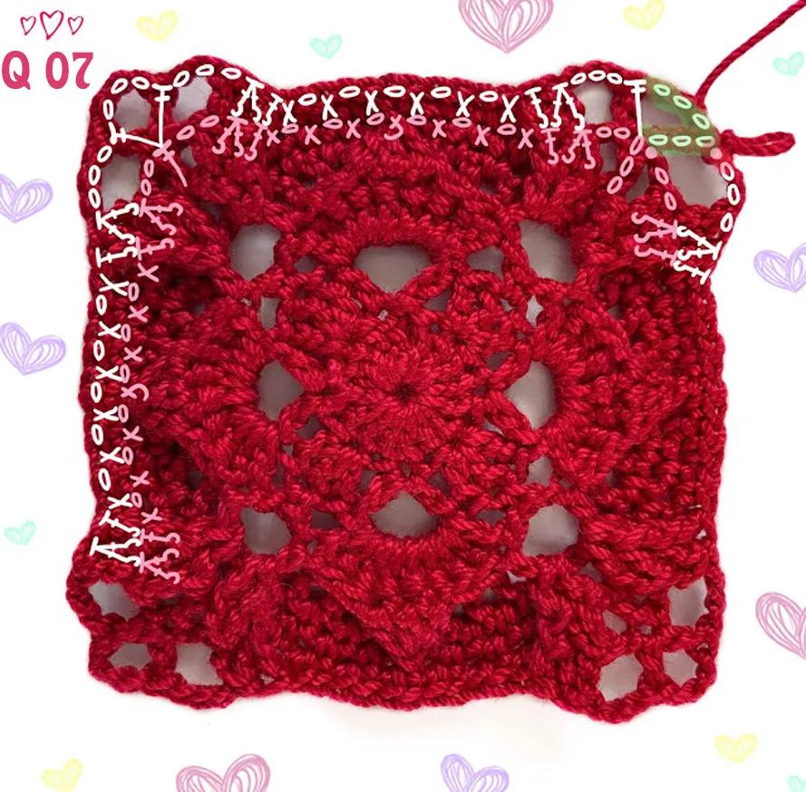 钩针编方形餐垫图,爱心镂空长方形桌垫钩织教程
