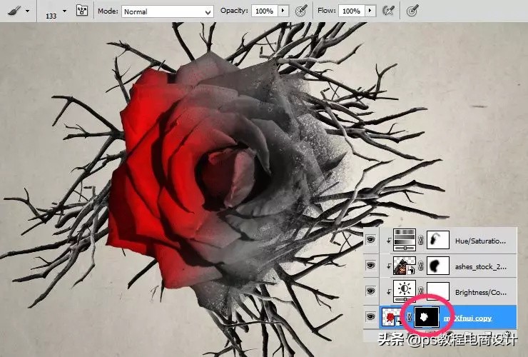 ps怎么把玫瑰变成金黄色,ps蝴蝶和鲜花合成