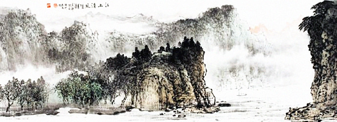 杨昌林山水画,现代水墨林溪山水画