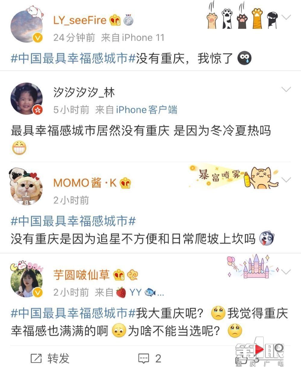 “中国最具幸福感城市”没有重庆?来来来,我们来mei个一二三