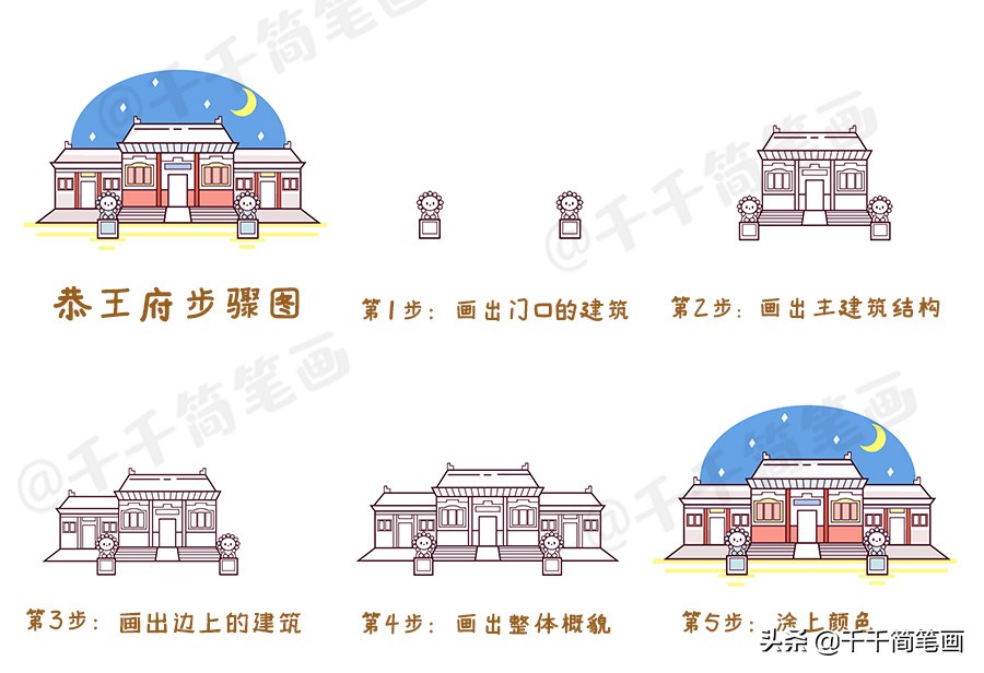 风景建筑简笔画,简笔画风景主题作品图片