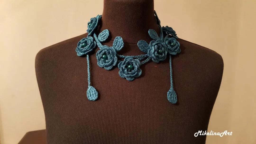 毛线钩织项链配饰教程,毛线钩织各种款式项链视频教程