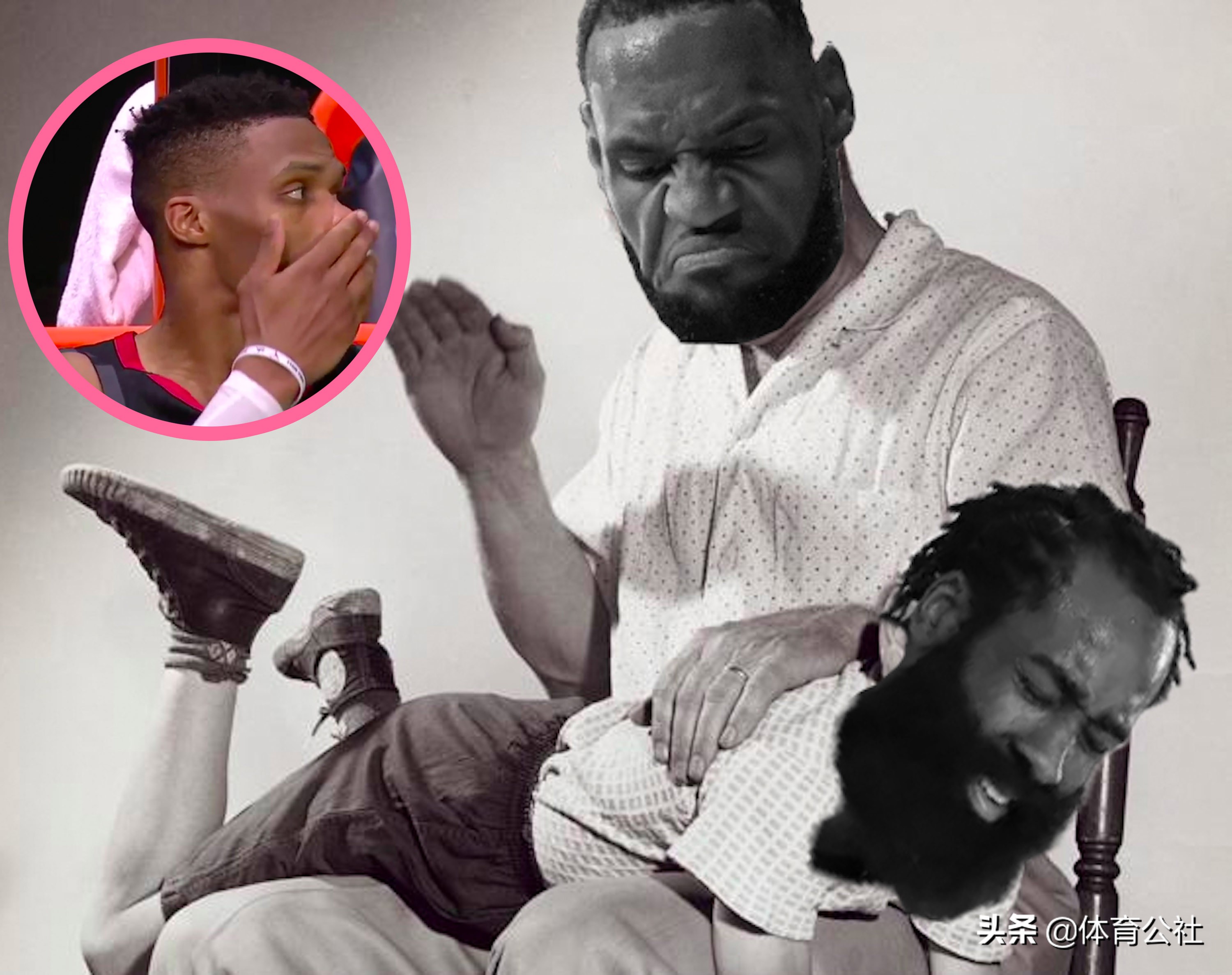 詹姆斯哈登被球砸,詹姆斯被球打库兹马偷笑