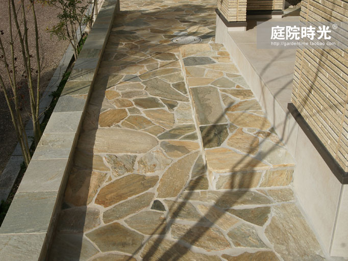 中式庭院古代老石板铺装,庭院铺装样式区域颜色搭配