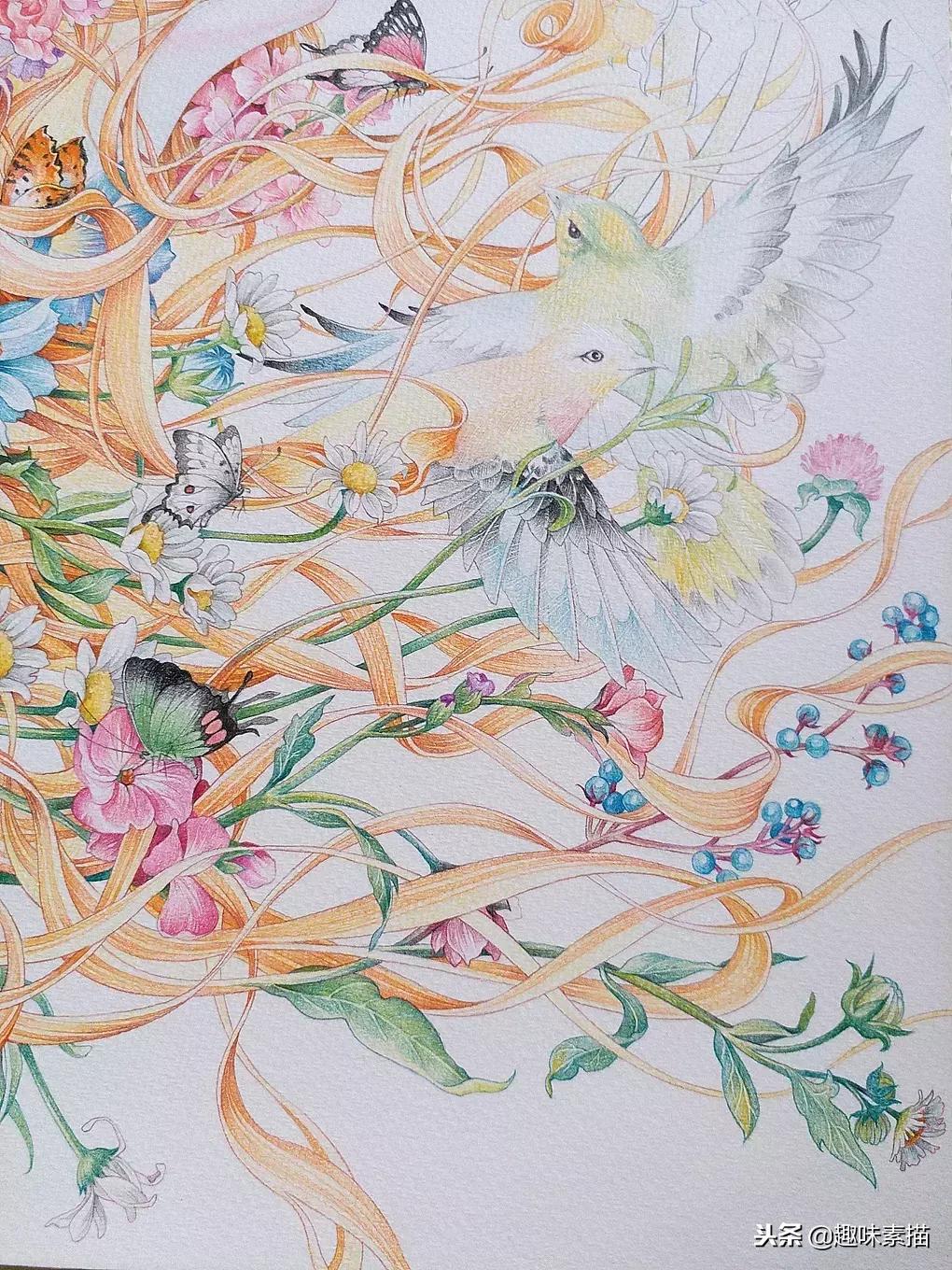 超精细彩铅人像素描,简单又漂亮的彩铅插画