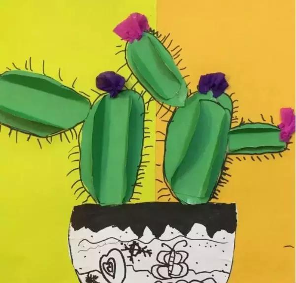 手工卡纸仙人掌盆栽幼儿园,仙人掌手工制作卡纸立体小学生