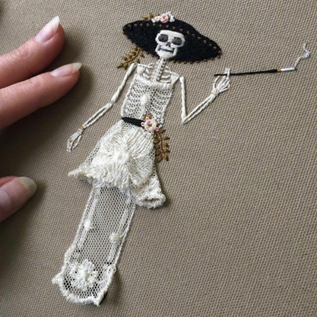 刺绣半袖骷髅,牛仔刺绣骷髅
