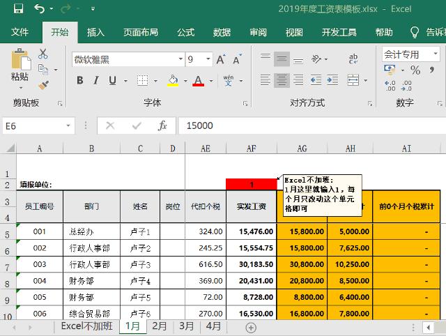 2019机关工勤人员工资表,工资表标准模板