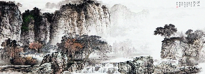 杨昌林山水画,现代水墨林溪山水画