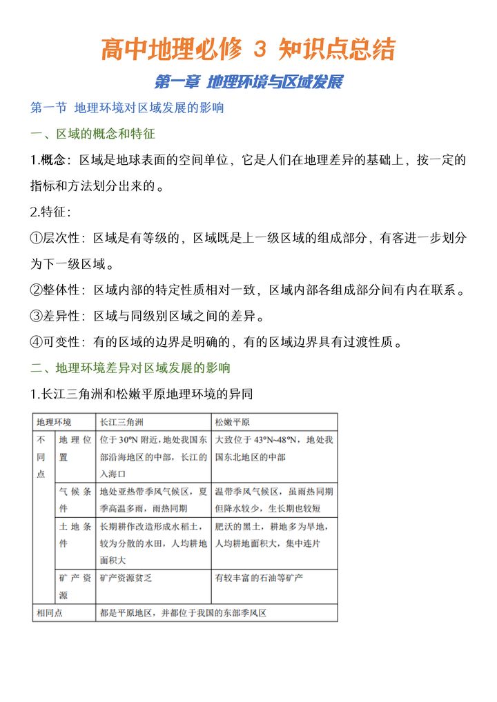 高中地理必修三答题模板全套整理,高中地理必修三全套教学视频