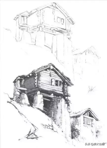 高清素描临摹风景图入门,素描画画教程7-12岁风景图