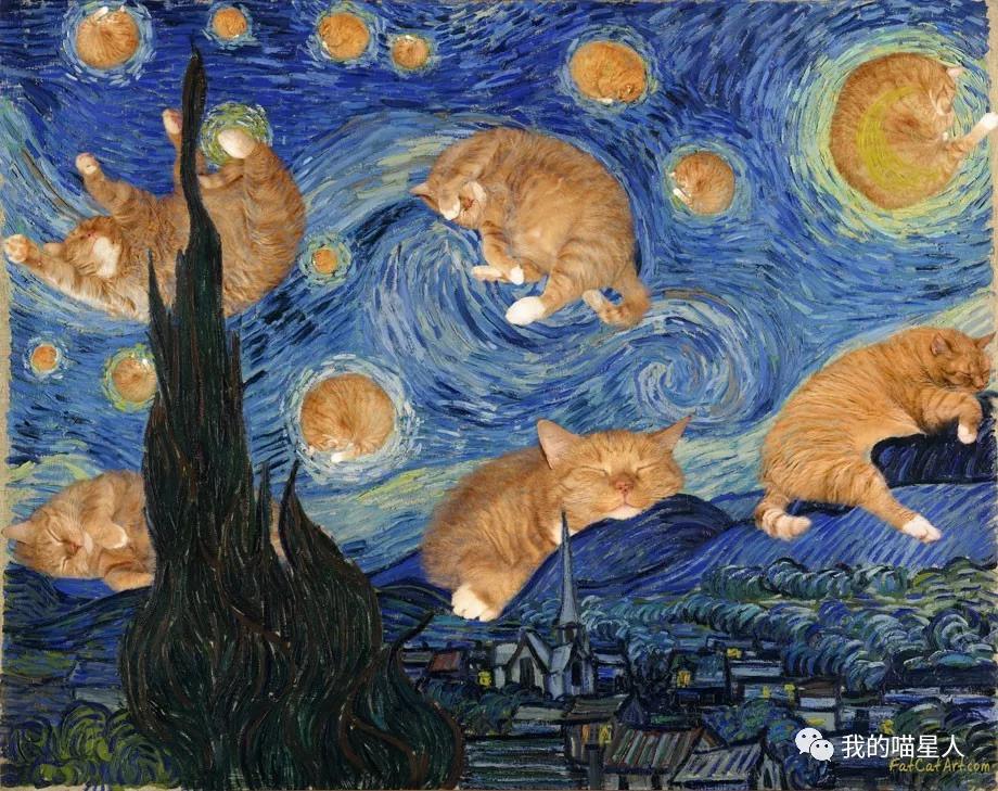 胖橘猫画作,一位画家把自己的猫画成卡通人物