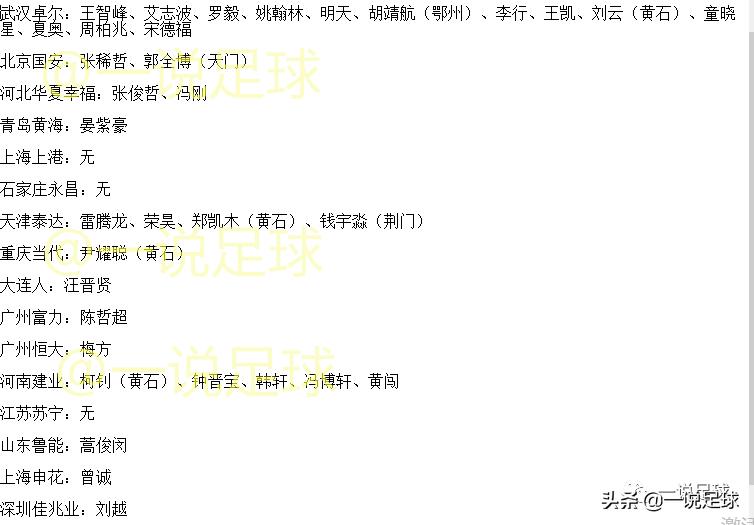 2020中超一共有几支球队,中超有哪些湖北球员