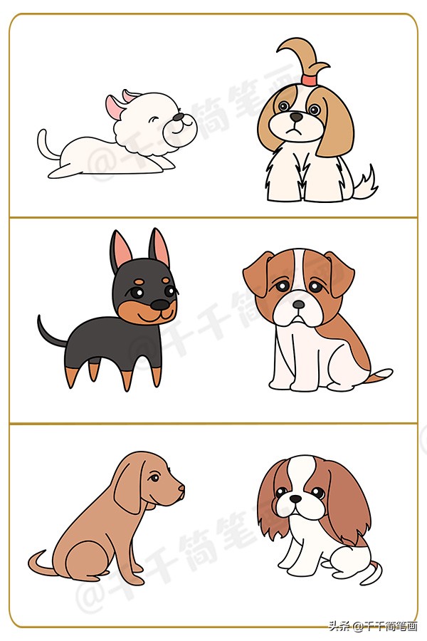 狗狗简笔画+合集，柯基，二哈，斗牛，秋田，泰迪，超详细