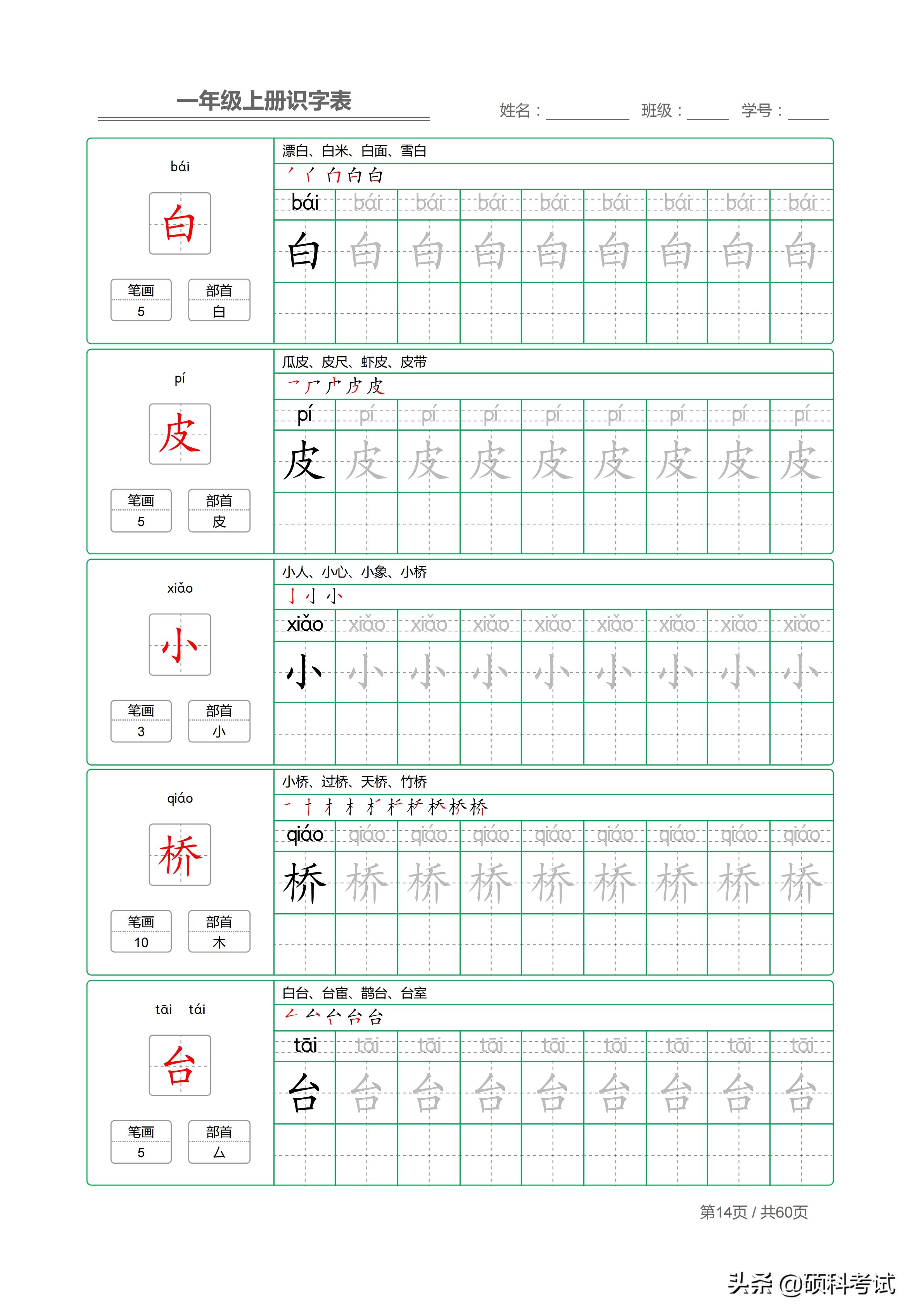 部编版一年级上册生字表笔画,一年级上册字帖人教版带笔顺拼音
