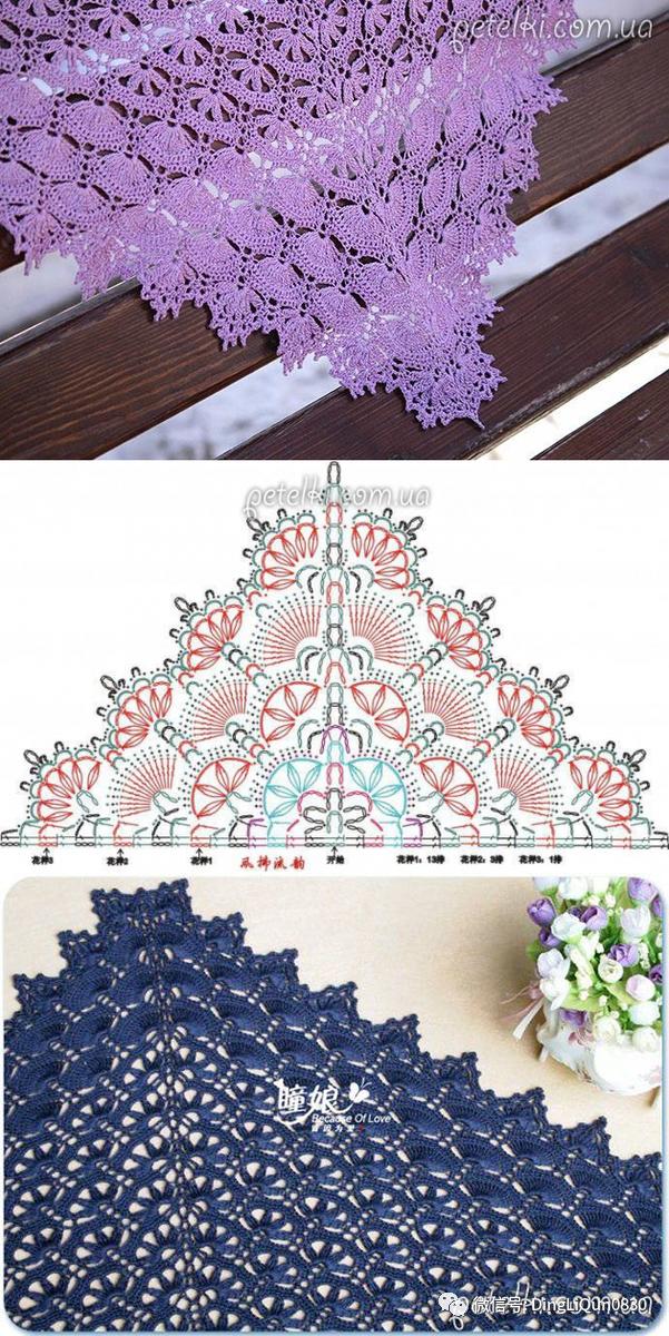 钩针钩贵夫人披肩最新花样图解,钩针夏河颜半圆形披肩图解