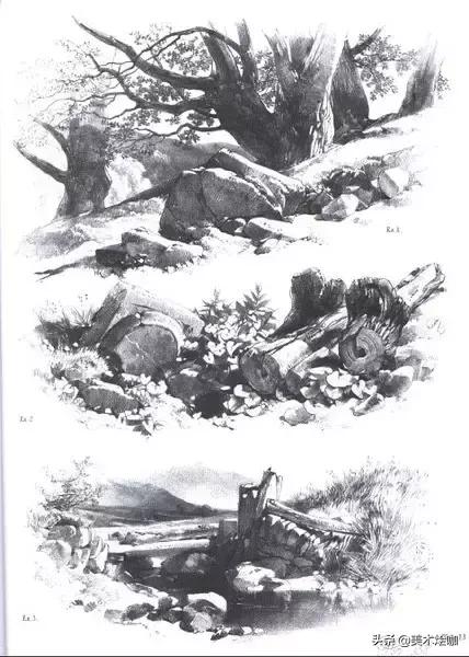 素描风景临摹高清大图简单范本,有山有水有倒影的素描风景图
