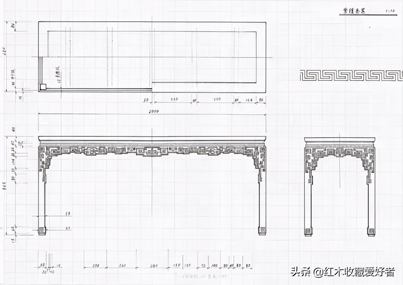 中国传统家具手绘三视图,古典家具设计图纸