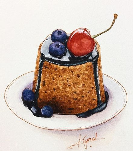 水彩森系小清新插画甜品,手绘治愈系甜品插画