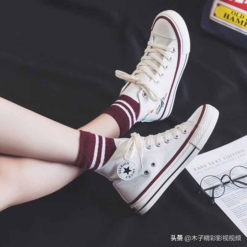 货号F715#,高帮帆布女鞋2020春季新款韩版平底跑步女板鞋街拍百搭