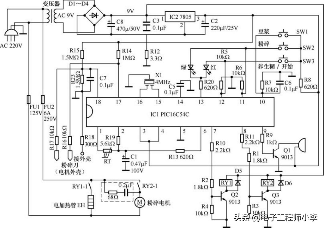 简单九阳豆浆机电路图,豆浆机电路图详解图解