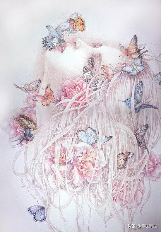 超精细彩铅人像素描,简单又漂亮的彩铅插画