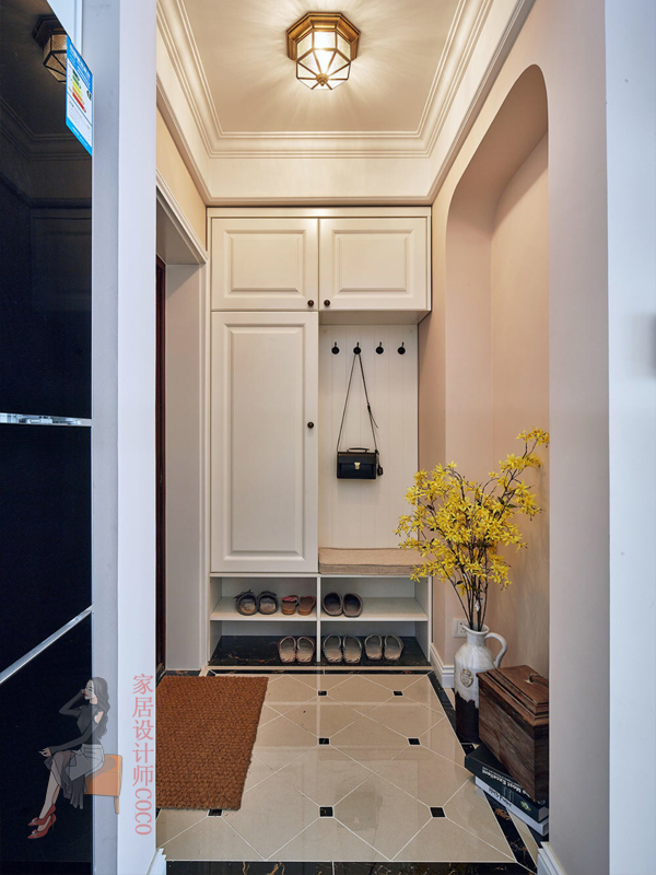 一米宽的长廊玄关设计,玄关有一个承重柱子怎么设计