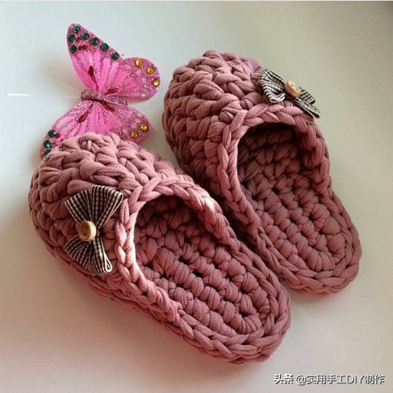 粗布条钩拖鞋图解,布条拖鞋编织全过程图解