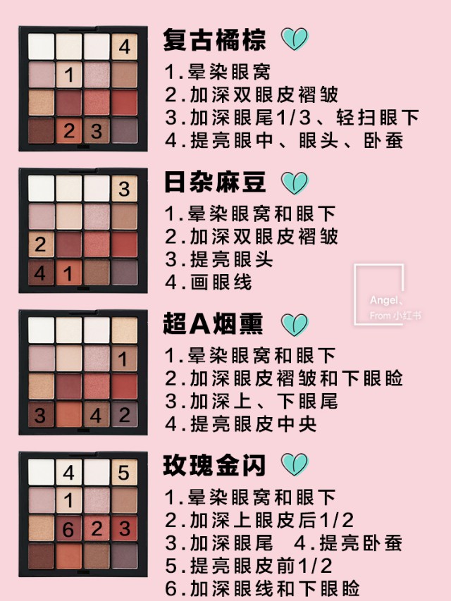 NYX眼影40色烟熏妆教程,nyx眼影教程40色大地色