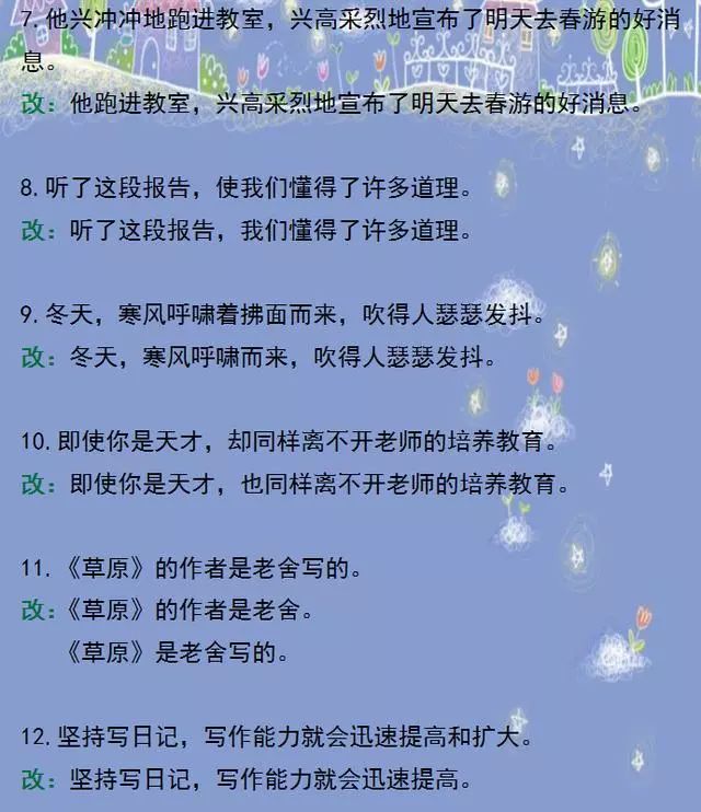 四年级上语文修改病句100题,小学四年级修改病句大全及答案