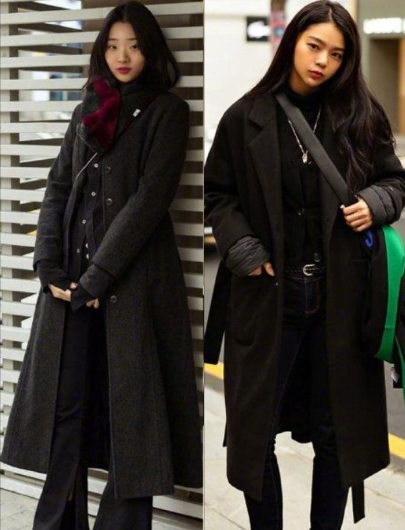 韩版黑色大衣穿搭高级感,冬季韩系大衣穿搭氛围感女