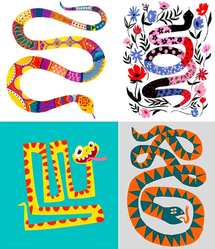 卡纸拼贴画小蛇,儿童画教程创意植物