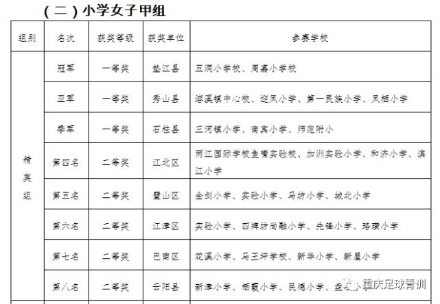 2017年重庆校园足球总决赛,重庆市校园足球总决赛乙组
