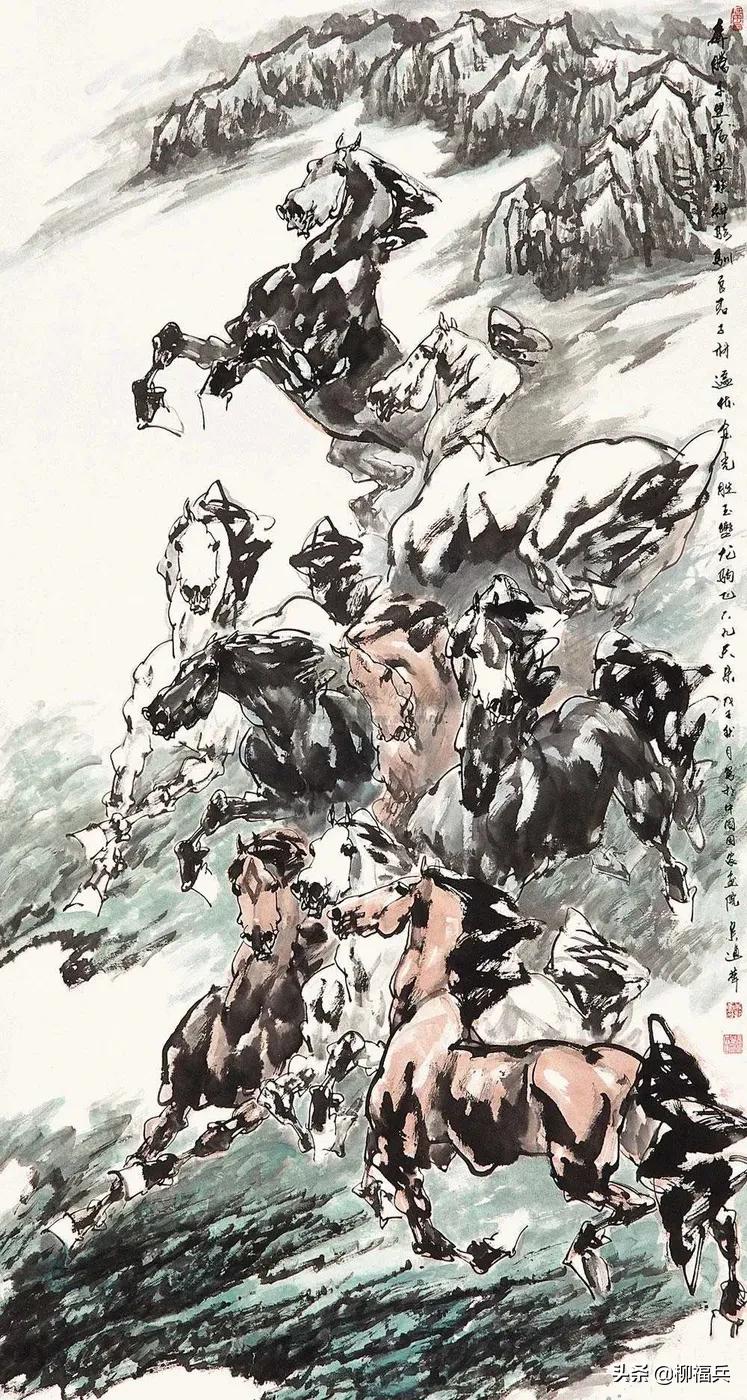 国画《八骏图》作品题款,名家精品国画八骏图欣赏
