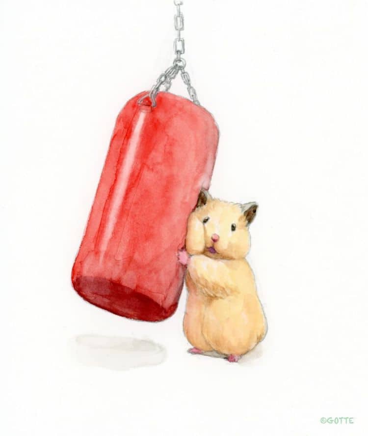 生活里可爱的小仓鼠,水彩颜料画可爱的仓鼠