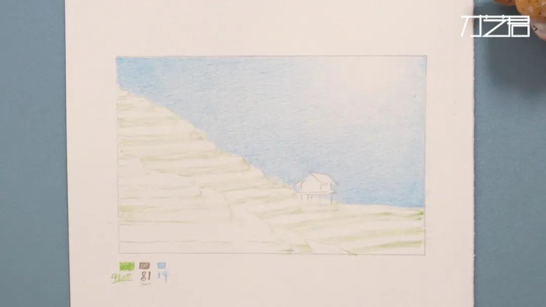 梯田彩铅风景画,彩铅田园风景画步骤教程