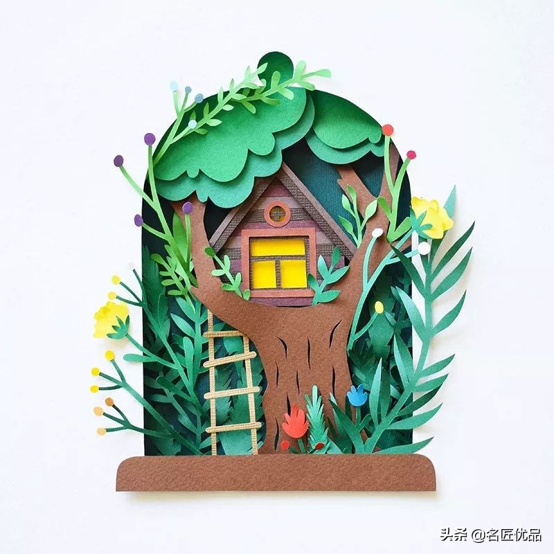 适合做多层立体纸雕的图,屋子半立体纸雕