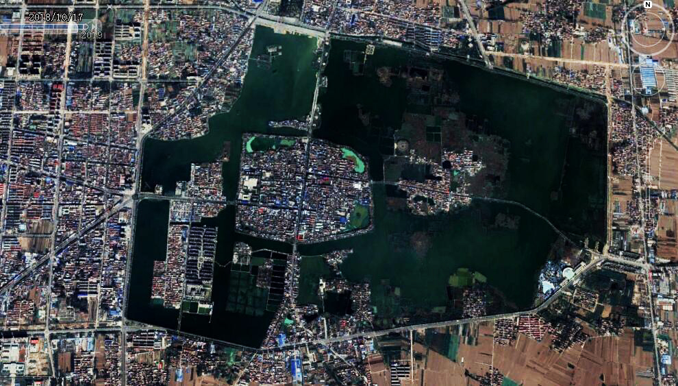 卫星上看河南周口淮阳区：坐拥国内最大环城湖，城区位于岛屿上