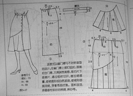 a字半身裙子的裁剪图及制作方法,前面裙子后面裤子裁剪图解
