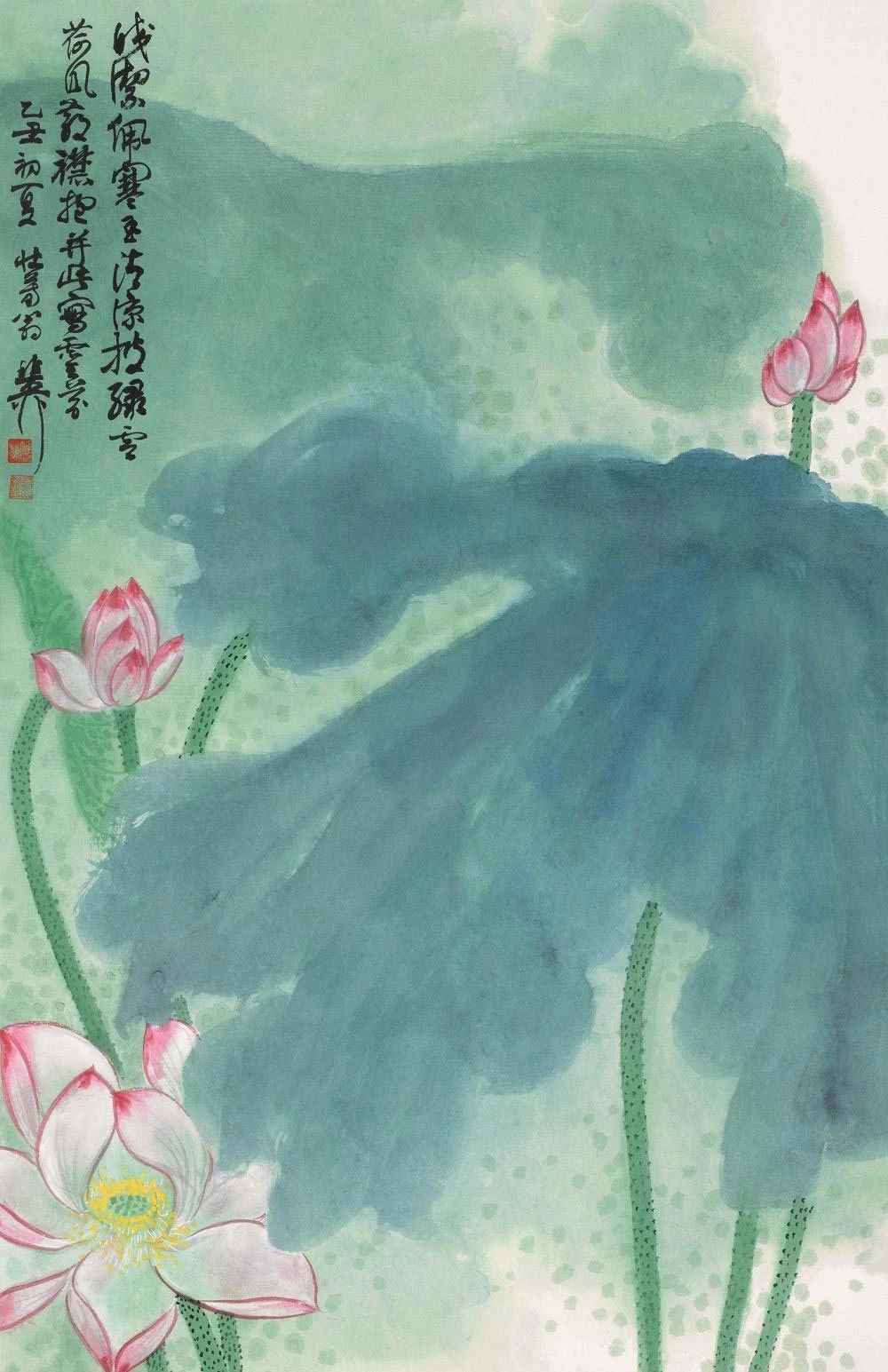 墨与色相碰撞，他笔下的荷花出淤泥而不染飘来阵阵清香