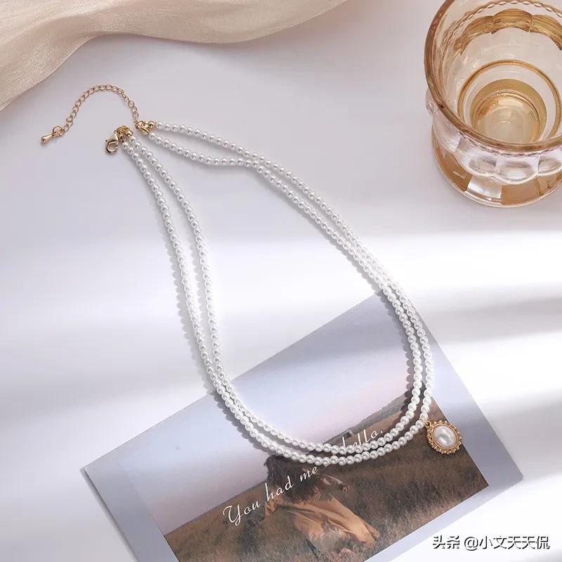 珍珠项链女轻奢小众锁骨链配饰,珍珠项链锁骨链复古