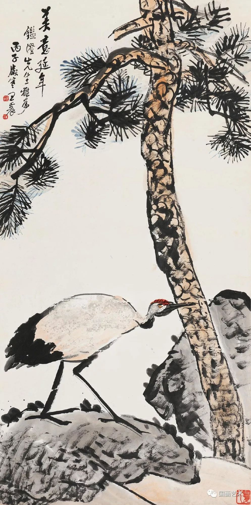 松鹤延年比较有名的图画,写意松鹤图看一下