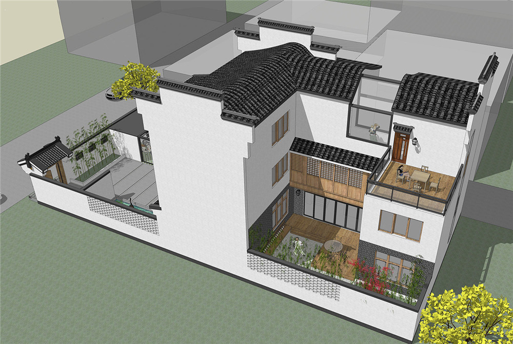 徽派中式自建独栋庭院小别墅,自建徽派中式小别墅100平米